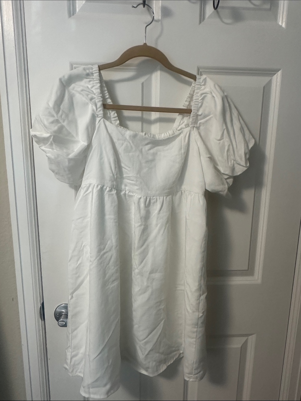 bp White Puff-Sleeve Square Neck Mini Dress
